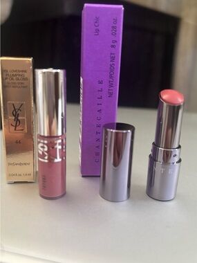 Chantecaille Lip Chic Sheer Coral Pink Lipstick/ YSL Lip Oul # 44